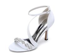 Generico Sandali con Tacco Alto Donna,2025 Frau Pumps Stiletto Knöchelriemen Elegante Sandalen Satin Peep Toe Pumps mit Band Hochzeitsfeier Abschlussballschuhe,Bianca,43 EU