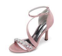 Generico Sandali con Tacco Alto Donna,2025 Frau Pumps Stiletto Knöchelriemen Elegante Sandalen Satin Peep Toe Pumps mit Band Hochzeitsfeier Abschlussballschuhe,Meat Pink,43 EU