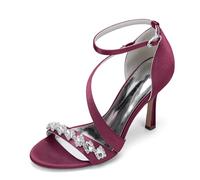 Generico Sandali con Tacco Alto Donna,2025 Frau Pumps Stiletto Knöchelriemen Elegante Sandalen Satin Peep Toe Pumps mit Band Hochzeitsfeier Abschlussballschuhe,Wine Red,38 EU