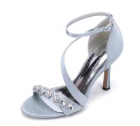 Generico Sandali con Tacco Alto Donna,2025 Frau Pumps Stiletto Knöchelriemen Elegante Sandalen Satin Peep Toe Pumps mit Band Hochzeitsfeier Abschlussballschuhe,Argento,43 EU