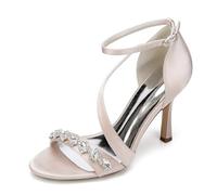 Generico Sandali con Tacco Alto Donna,2025 Frau Pumps Stiletto Knöchelriemen Elegante Sandalen Satin Peep Toe Pumps mit Band Hochzeitsfeier Abschlussballschuhe,Champagne,39 EU