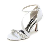 Generico Sandali con Tacco Alto Donna,2025 Frau Pumps Stiletto Knöchelriemen Elegante Sandalen Satin Peep Toe Pumps mit Band Hochzeitsfeier Abschlussballschuhe,Avorio,40 EU
