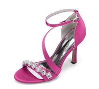 Generico Sandali con Tacco Alto Donna,2025 Frau Pumps Stiletto Knöchelriemen Elegante Sandalen Satin Peep Toe Pumps mit Band Hochzeitsfeier Abschlussballschuhe,Rose Red,40 EU