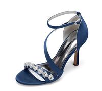 Generico Sandali con Tacco Alto Donna,2025 Frau Pumps Stiletto Knöchelriemen Elegante Sandalen Satin Peep Toe Pumps mit Band Hochzeitsfeier Abschlussballschuhe,Dark Blue,39 EU