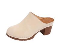 Generico Sandali con Tacco Donna Scarpe Comode Estive Largo Sandali da Donna con Cinturino In Pelle Scamosciata Retrò E Tacco,Per La Primavera E L'Estate Pantofole Ortopediche (Beige,38)