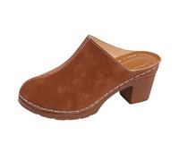 Generico Sandali con Tacco Donna Scarpe Comode Estive Largo Sandali da Donna con Cinturino In Pelle Scamosciata Retrò E Tacco,Per La Primavera E L'Estate Pantofole Ortopediche (Brown,43)