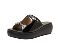 Generico Sandali con Zeppa Donna Estive Bianchi Comodi da Donna Rivetti di Grandi Dimensioni Usura Esterna Confortevole Pan di Spagna Zeppe con Fondo Spesso Punta Pantofole Sandali (Black,40)