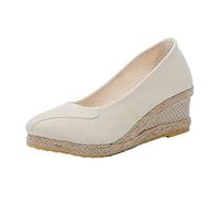 Generico Sandali con Zeppa Donna Estive Eleganti Comoda Donna Summer Weave Zeppe Traspirante On Sandali A Punta Comode Scarpe da Spiaggia Cuoio Bassi Scarpe (White,40)