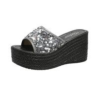 Generico Sandali Con Zeppa Donna Estive Eleganti Sandali Con Zeppa Bassa Sandal Punta Aperta Pantofola Zatteroni Zeppe Scarpe Romani Infradito Slip-On Plateau Ciabatte Bohemia Piscina Mare Sandalo