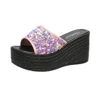 Generico Sandali Con Zeppa Donna Estive Eleganti Sandali Con Zeppa Bassa Sandal Punta Aperta Pantofola Zatteroni Zeppe Scarpe Romani Infradito Slip-On Plateau Ciabatte Bohemia Piscina Mare Sandalo