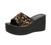 Generico Sandali Con Zeppa Donna Estive Eleganti Sandali Con Zeppa Bassa Sandal Punta Aperta Pantofola Zatteroni Zeppe Scarpe Romani Infradito Slip-On Plateau Ciabatte Bohemia Piscina Mare Sandalo