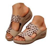 Generico Sandali con Zeppa Donna Estive Ortopediche Comodi Ciabatte Estive con Tacco A Forma Di Poesia Intagliata,Taglia Grande,Bordo Traforato,Leggere,Casual Sandali Donna (Khaki,41)