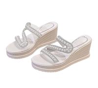 Generico Sandali con Zeppa Donna Estive Ortopedici Comodi Pantofole da Donna Estive con Zeppa,alla,Suola Spessa E Plateau,Pantofole Casual Una Sola Parola Sandali Bassi (White,38)