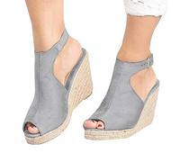 Generico Sandali con Zeppa Donna Estive Plateau Comodi Cunei Solidi Scarpe Sandali Casuali Ladies Strap Buckle Donne Romane Donne Estivi Donna Comodi Neri Plateau (Grey,38)
