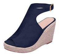 Generico Sandali con Zeppa Donna Estive Scarpe Ortopediche Espadrillas con Zeppa da Donna,Aperte Sul davanti,Cinturino Alla Caviglia,Sandali Casual da Tacco Basso Scarpe (Blue,37)
