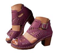 Generico Sandali con zeppa e tacco spesso eleganti, estivi, infradito da donna, con tacco e grosso, scarpe da sposa aperte Tacchi (Purple-7, 41)