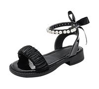 Generico Sandali da bambina eleganti con fiocco perlato e abito principesco per bambini piccoli e grandi (Black, 31 Little Child)