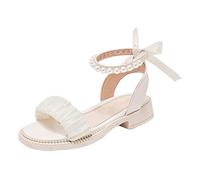 Generico Sandali da bambina eleganti con fiocco perlato e abito principesco per bambini piccoli e grandi (Beige, 31 Little Child)
