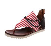 Generico Sandali Da Donna Comodi Eleganti Open Canvas Zipper Traspiranti Scarpe Estive Piatti Con Punta Spiaggia Non Barefoot Infradito Cuoio Comode Ciabatte Mare Trekking Pelle Sportivi Rosso 39