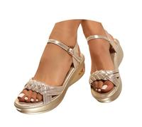 Genérico Sandali da donna, comodi, estivi, suola spessa, cavigliera regolabile, traspiranti, comodi, leggeri, stile bohémien, eleganti, durevoli, giovani, moderni e alla moda, oro, 43 EU