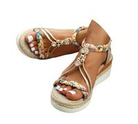 Genérico Sandali da donna comodi, sandali estivi con zeppa confortevole, cavigliera regolabile con lacci, suola spessa a sparto, uso quotidiano, stile elegante, leggeri, versatili, giovani, marrone