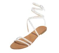 Generico Sandali Da Donna Con Cinturini E Strass Roma - Sandalo Eleganti Da Cerimonia Da Donna Gladiator Confortevoli Bohemia Slingbackciabattine All'Aperto Passeggiata Strappy Slingback Pantofole