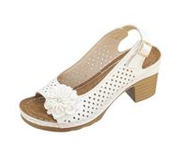 Generico Sandali da donna con tacco grosso a blocchi bassi con fiori comodi aperti sulla punta cinturino posteriore scarpe con décolleté e fibbia con cinturino