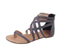 Genérico Sandali da donna estivi comodi piatti boemie eleganti pantofole da spiaggia retrò pietre moda flessibili scarpe piatte festa casual traspiranti sandali strass matrimonio economici, grigio, 37