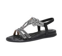 Genérico Sandali da donna estivi piatti comodi retrò boemie eleganti pietre punta aperta antiscivolo pantofole spiaggia sposa casual moda sandali strass matrimonio economici, Nero , 42 EU