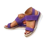 Genérico Sandali da donna estivi, sandali da donna, comodi, suola a sparto, con plateau spesso, moderni, stile casual, mediterraneo, per vacanze, spiaggia, comodi, antiscivolo, porpora, 36 EU