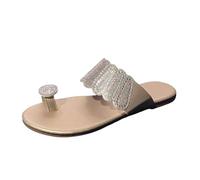 Generico Sandali Decorativi Copri punta con strass estivi alla moda da donna Sandali da spiaggia versatili con fondo piatto (Gold, 42)