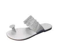 Generico Sandali Decorativi Copri punta con strass estivi alla moda da donna Sandali da spiaggia versatili con fondo piatto (Silver, 40)