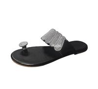 Generico Sandali Decorativi Copri punta con strass estivi alla moda da donna Sandali da spiaggia versatili con fondo piatto (Black, 40)