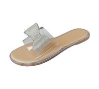 Generico Sandali Decorativi Pantofole da sandalo di grandi dimensioni da donna estive semplici con strass trasparenti con fondo piatto e una parola spiaggia (Clear, 42)