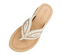 Generico Sandali di grandi dimensioni Sandali con accessori in foglie di perle alla moda dello stesso stile delle celebrità Internet (White, 40)