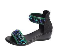 Generico Sandali Donna Bassi Comodi Sandali Comodi Estivi Women'S Heels Sandals Open Toe High Heel Zipper Back Platform Low Block Chunky Heels Dress Shoes Donna Estivi Gomma (Green,38)