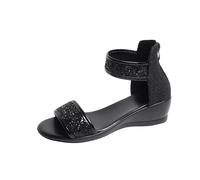 Generico Sandali Donna Bassi Comodi Sandali Comodi Estivi Women'S Heels Sandals Open Toe High Heel Zipper Back Platform Low Block Chunky Heels Dress Shoes Donna Estivi Gomma (Black,38)