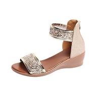 Generico Sandali Donna Bassi Comodi Sandali Comodi Estivi Women'S Heels Sandals Open Toe High Heel Zipper Back Platform Low Block Chunky Heels Dress Shoes Donna Estivi Gomma (Gold,41)