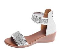 Generico Sandali Donna Bassi Comodi Sandali Comodi Estivi Women'S Heels Sandals Open Toe High Heel Zipper Back Platform Low Block Chunky Heels Dress Shoes Donna Estivi (Silver,40)