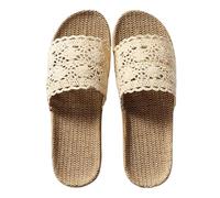 Generico Sandali Donna Bassi Comodi Sandali Estive Eleganti Pantofole Estive da Donna in Pizzo Internet per La Casa,per Pavimenti Antiscivolo,in Lino Nero Basso Sandalo con (Beige,36)