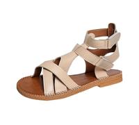 Generico Sandali Donna Bassi Comodi Sandalo Donna Comodo Sandali Romani da Di Grandi Dimensioni con Cinturino E Alla Piatti Chiusi Dietro Pelle (Beige,40)