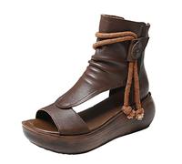 Generico Sandali Donna Bassi Estivi Sandali Neri Plateau Sandali con punta con cerniera sul fondo spesso con tacco a zeppa estivo da donna Sandali Donna Eleganti Bassi Sandali Tacco Basso (Brown, 39)