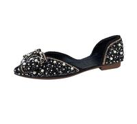 Generico Sandali Donna Bassi Pianta Larga Sandali Comodi Scarpe Singole A Punta con perle da Donna,Versione Coreana Della Primaverile E Autunnale,con Suola Morbida E da Camminata (Black,40)
