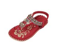 Generico Sandali Donna Bassi Pianta Larga Scarpe Aperte Sandali Estivi da Donna con Cinturino A T E Cinturino Elastico Sul Retro,con Perline Tacco Basso Spiaggia (Red,36)