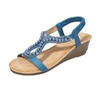 Generico Sandali Donna Comodi Ortopediche Sandali con Zeppa Women'S Sandals New Summer Comfortable And Fashionable Retro Ethnic Style Lightweight Beach Vacation Elastic Heel Donna (Blue,41)
