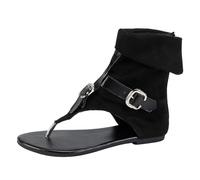 Generico Sandali Donna Comodi, Sandali Estivi Da Donna Con Punta A Clip Stile Romano Con Fibbia In Cintura In Denim Grandi Dimensioni Alti A Spina Di Pesce Stivali Alla Moda