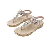 Generico sandali donna comodi,sandali infradito donna estive,Women's Summer Flat Sandals with Elastic Back Strap, Toe Post Style with Rhinestone Flower Decoration(Pink 36)