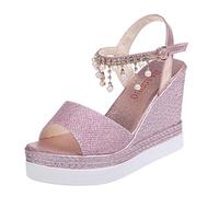 Generico Sandali Donna con Plateau Ortopediche Estive Tacco Pearl Sandals Piattaforme Heels Ladies Women Fashion Shoes High Sandali Delle Donne Donna con Plateau Sportivi (Pink,37)