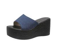 Generico Sandali Donna con Plateau Scarpe da Donna Estive Le Donne Indossano Sandali Piatti con Tacco In Pan di Spagna Suola Spessa E Tacchi Spioventi Per Ciabatte Antiscivolo (Dark Blue,38)