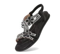 Generico Sandali Donna Con Zeppa Bohemia Estive Punta Aperta Sandalo Decorazione Floreale Perle Di Strass Camminata Vintage Scarpe Romani Pantofole Supporto Arco Plantare All'Aperto Da Passeggio